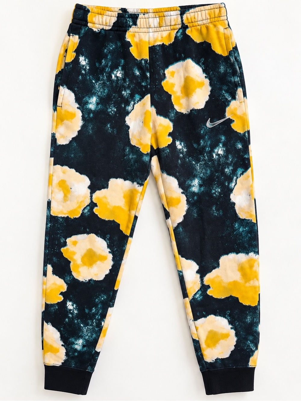 Nike Women’s Floral Fleece Jogger Sweatpants Size S Black Yellow Teal